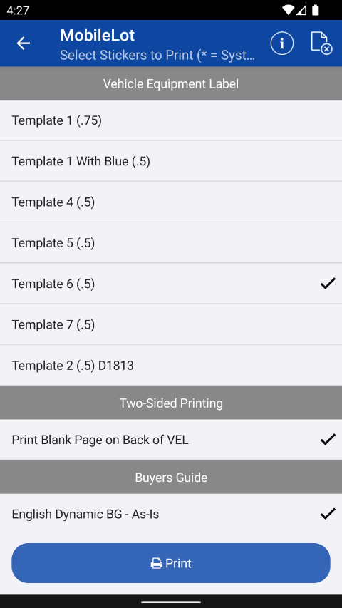 Print Automotive Window Labels and Buyers Guides With Your Smart Phone