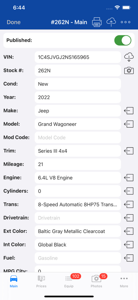 New and Used Car Main Vehicle Edit