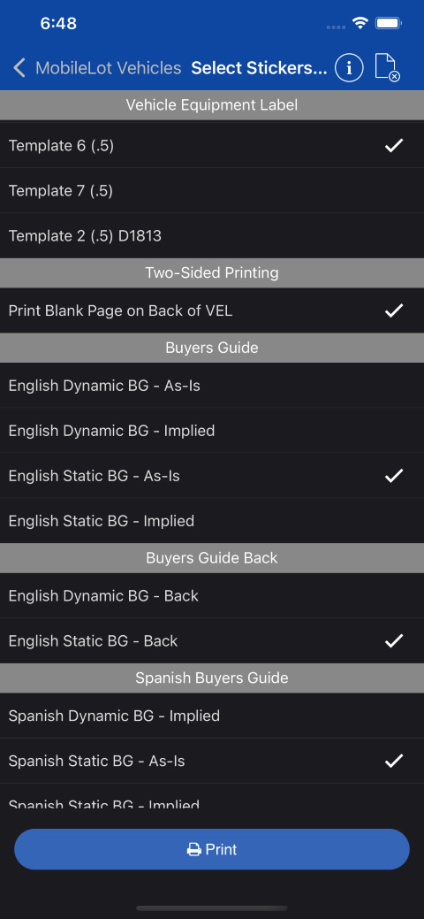 Print Queue One or Two-Side, Portrait or Landscape Automotive Window Labels